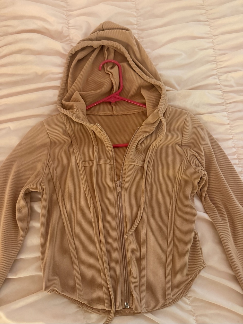 Women’s Pink/Nude Ribbed Zip-Up Hoodie